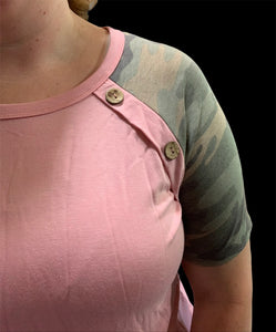 Dusty Pink with Camo Sleeves and Button Detail