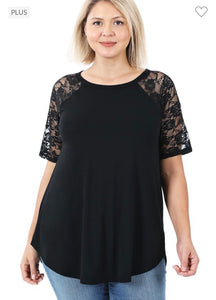 Lace Detail Short Sleeve Zenana Top