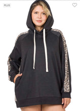 Load image into Gallery viewer, Charcoal Hoodie with Leopard Contrast Size Panel
