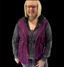 Load image into Gallery viewer, Plum Drawstring Waist Utility Vest with Hood
