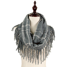 Load image into Gallery viewer, Two Tone Plaid Infinity Scarf with Fringe Tassels
