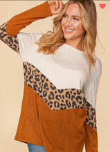 Load image into Gallery viewer, Ivory/Rust/Leopard Chevron Colorblock Long Sleeve
